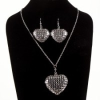 Parure métal Coeur 3D,avec ses boucles assorties - 20A10 Argenté